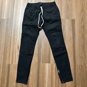PacSun Pants Men's M Elastic Slim Tapered Black Stacked Drawstring Ankle Zip
